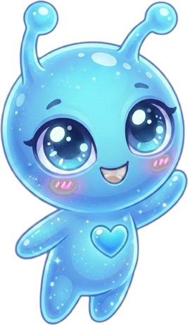 AVOR, a small glowing alien, waving
